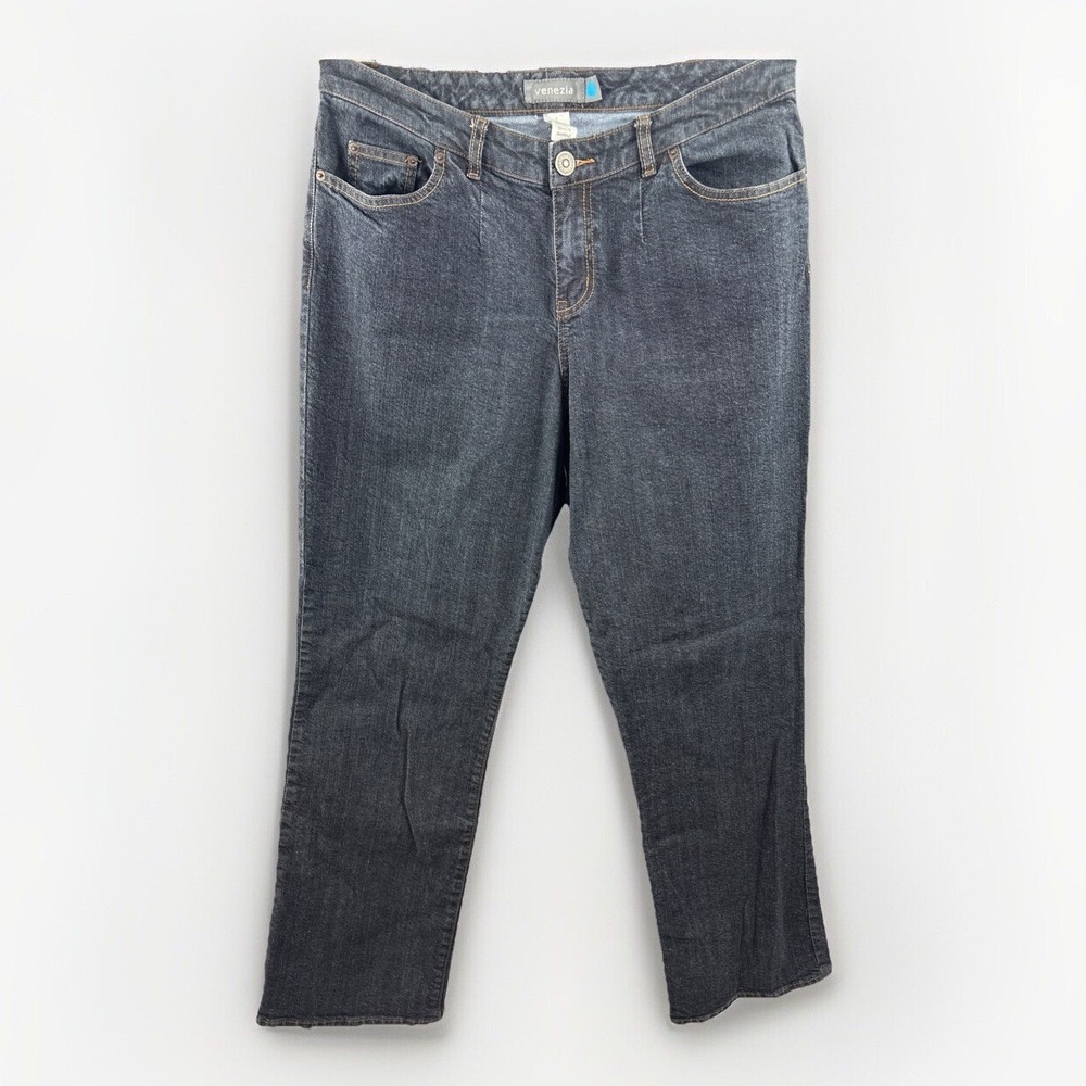 Venezia Stretch Bootcut‎ Jeans Women's 1 Tall Black 5-Pocket Mid Rise Dark Wash
